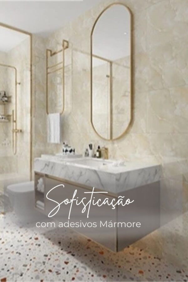 Banheiro sofisticado com Adesivo 3D Mármore